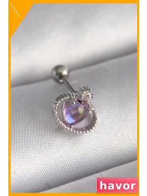 Havor Mor Mineli Kalp Desenli Tragus Piercing 6mm Bar