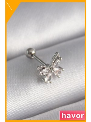 Havor Zirkon Taşlı Kelebek Tragus Piercing 6mm Bar Uzunluğu