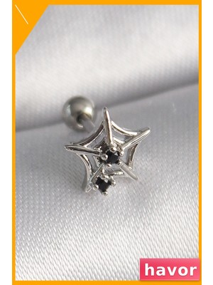 Havor Siyah Zirkon Taşlı 6mm Tragus Piercing 316L Çelik