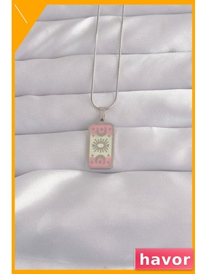 Havor Paslanmaz Çelik Tarot Kolye Pembe Mineli Ay Figürlü