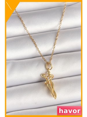 Havor Zincir Sarılma Model 316L Çelik Kolye Gold Renk 45CM