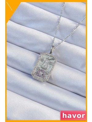 Havor Paslanmaz Çelik Tarot Kolye Lila Zirkon Taşlı 45CM