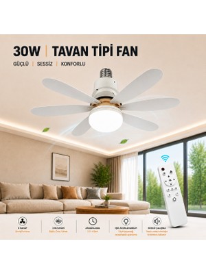 Raylax Tavan Vantilatörü 30W LED 3 Renk Modu ve 3 Hız Modu Kumandalı Tavan Vantilatörlü Sogutucu LED Ampul