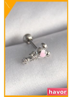 Havor Zirkon Taşlı Pembe Kalp Desenli Tragus Piercing