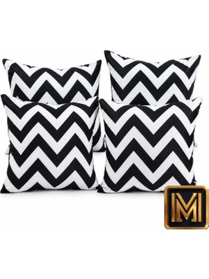 Medet Home Kırlent 7 4'lü Zigzag Kırlent, Chevron Desenli Kırlent, Siyah Beyaz Kırlent, Dekoratif Yastık Kılıfı, Modern Kırlent, Geometrik Desenli Kırlent, Koltuk Yastığı, Salon Kırlenti, Ev Dekorasyonu