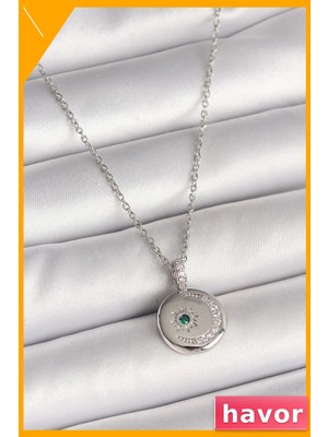 Havor Zirkon Taşlı Hilal Yıldız Desenli Kadın Kolye 45CM Zincir