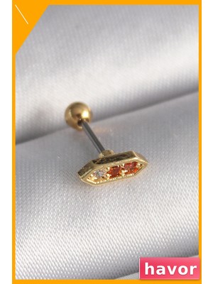 Havor Turuncu Zirkon Taşlı 6mm Tragus Piercing 316L Çelik