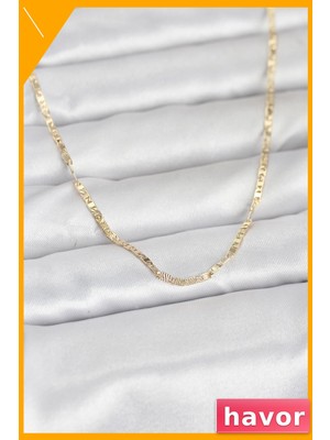 Havor 60 cm Uzunlukta Yassı Zincir Kolye 14K Altın Rengi Kaplama