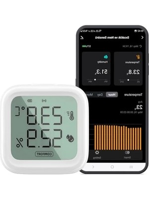 MarkEntegra Wifi LCD Ekranlı Sıcaklık ve Nem Ölçer, Akıllı Ev Sistemleri ile Uyumlu