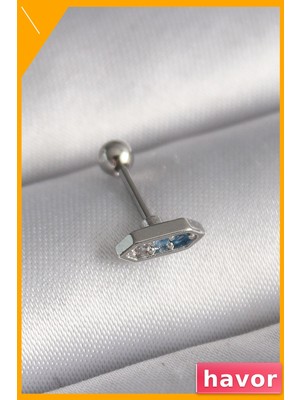 Havor Mavi Zirkon Taşlı Tragus Piercing 6mm Bar Uzunluğu