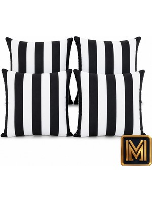 Medet Home Kırlent 6 4'lü Siyah Beyaz Çizgili Kırlent Kılıfı 45X45 cm Modern Dekoratif Koltuk Yastık Kılıfı