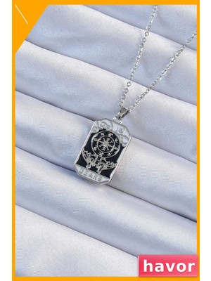 Havor Siyah Mineli Tarot Sembollü Kolye 45CM Uzunluk