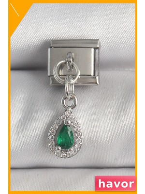 Havor Yeşil Zirkon Taşlı Damla Şekilli Charm Bileklik Aksesuarı