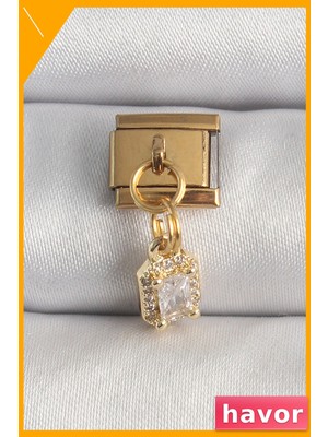 Havor Kare Zirkon Taşlı Sallantı Charm Bileklik Aksesuarı