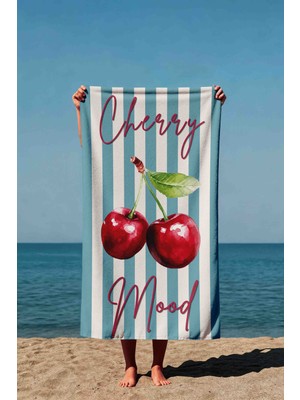 Luvis Store Cherry Mood Kiraz Desenli Baskılı Plaj Havlusu