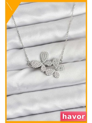 Havor Zirkon Taşlı Kelebek Desenli Kadın Kolye 316L Çelik