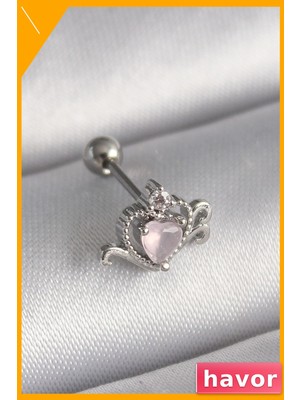 Havor Paslanmaz Çelik Kalp Desenli Tragus Piercing Zirkon Taşlı