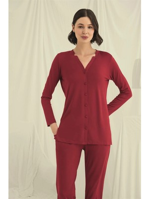 Nemere  Uzun Kollu Boydan Düğmeli V Yaka Pijama Takımı