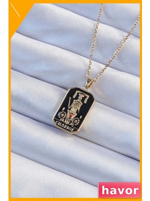 Havor Paslanmaz Çelik Tarot Sembollü Kolye 45CM Siyah Mineli