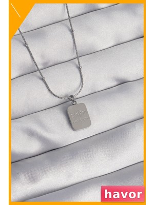 Havor Kare Charm Desenli Kararmaz Kolye