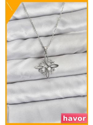 Havor Zirkon Taşlı Sonsuzluk Kolye 45CM Paslanmaz Çelik Zincir