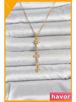 Havor Y Model Zirkon Taşlı 316L Çelik Kolye Gold Renk