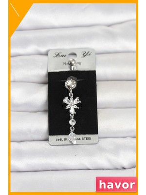 Havor Sallantılı Zirkon Taşlı Göbek Piercing 316L Cerrahi Çelik