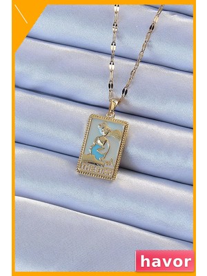 Havor Mavi Tarot Sembollü Çelik Kolye 45CM Zincir Uzunluğu
