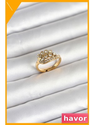 Havor Kalp Model Zirkon Taşlı Ayarlanabilir 316L Çelik Yüzük Gold