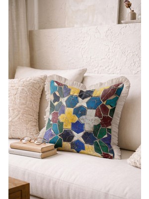 Hanna Home Dekoratif Yastık Kılıfı Geometrik Yatak Odası Dekoru Saçaklı Saçaklı Kırlent 43X43 cm