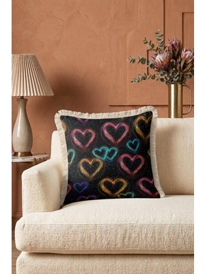 Hanna Home Renkli Kalp Desenli Dekoratif Yastık Kılıfı Kırlent Kılıfı Koltuk Takımı Aksesuarı 43X43 cm