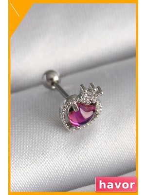 Havor Pembe Mineli Kalp Zirkon Taşlı Tragus Piercing 6mm