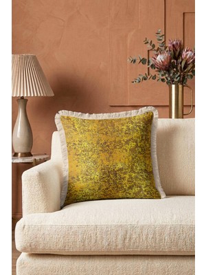 Hanna Home Dekoratif Yastık Kılıfı Mermer Görünümlü Ev Dekorasyonu Saçaklı Saçaklı Kırlent 43X43 cm