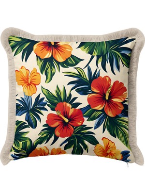 Hanna Home Saçaklı Kırlent Kılıfı Tropikal Desenli Kırlent Kılıfı Koltuk Takımı Aksesuarı 43X43 cm