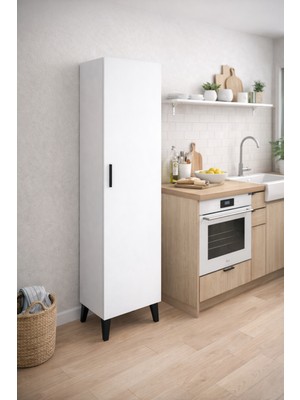Alesta Life Tek Kapaklı 4 Raflı Mutfak Dolabı, Banyo Dolabı, Kiler Dolabı, Çok Amaçlı Dolap Beyaz