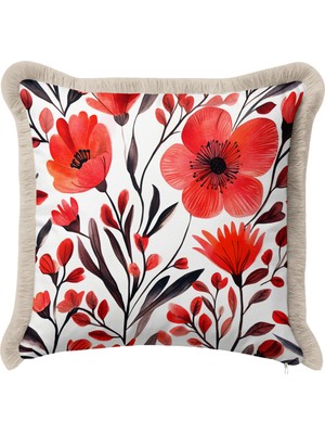 Hanna Home Saçaklı Yastık Kılıfı Tropikal Çiçek Desenli Dekoratif Yastık Kılıfı Kanepe Dekorasyonu 43X43 cm