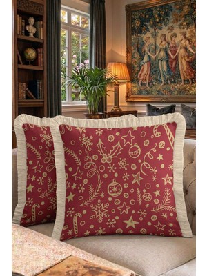 Hanna Home Saçaklı Kırlent Kılıfı Bordo Kırmızı Kırmızı Üzerine Slogan Desenli Salon Koltuk Yastığı Saçaklı Saçaklı Kırlent 43X43