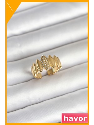 Havor Vintage Model Zirkon Taşlı 316L Çelik Yüzük Gold