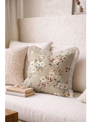 Hanna Home Çiçek Desenli Dekoratif Kırlent Kılıfı Kırlent Kılıfı Kanepe Dekorasyonu 43X43 cm