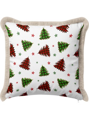 Hanna Home Kırlent Kılıfı Yılbaşı Temalı Kareli Ağaç Dekoratif Yastık Kılıfı Kırlent Kılıfı Oturma Odası Kırlenti 43X43 cm