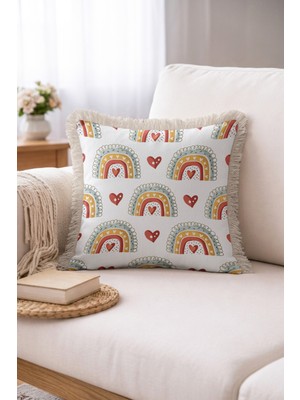 Hanna Home Kırlent Kılıfı Gökkuşağı Desenli Saçaklı Kırlent Kılıfı Kırlent Kılıfı Koltuk Takımı Aksesuarı 43X43 cm