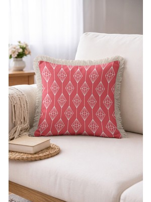 Hanna Home Saçaklı Kırlent Kılıfı Pastel Pembe Dekoratif Pembe Geometrik Desenli Kırlent Kılıfı Yatak Odası Dekoru 43X43 cm