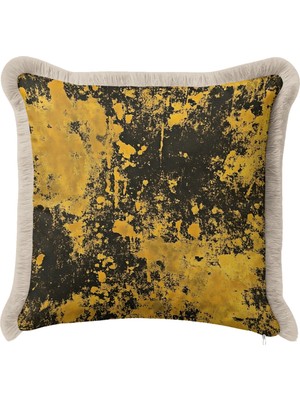 Hanna Home Saçaklı Kırlent Kılıfı Dekoratif Mermer Kırlent Kılıfı Salon Koltuk Yastığı 43X43 cm