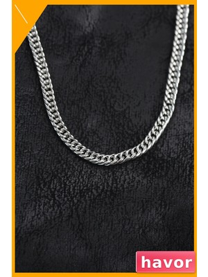Havor Erkek 316L Çelik Curb Model Kolye 55CM Gümüş Rengi