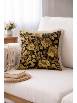 Hanna Home Çiçek Desenli Saçaklı Kırlent Kılıfı Saçaklı Kırlent Koltuk Takımı Aksesuarı 43X43 cm