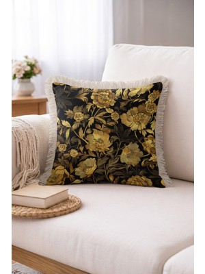 Hanna Home Saçaklı Saçaklı Kırlent Tropikal Çiçek Desenli Kırlent Kılıfı Oturma Odası Kırlenti 43X43 cm