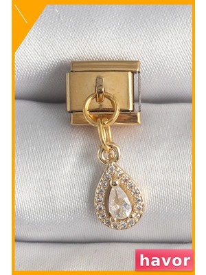 Havor Zirkon Taşlı Sallantı Damla Charm Bileklik Aksesuarı