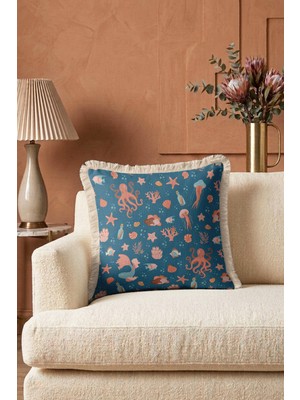 Hanna Home Saçaklı Yastık Kılıfı Hayvan Desenli Dekoratif Kırlent Kılıfı Oturma Odası Kırlenti 43X43 cm