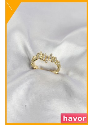 Havor Ayarlanabilir Pirinç Zirkon Taşlı Kadın Yüzük Gold