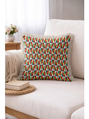 Hanna Home Saçaklı Yastık Kılıfı Soyut Geometrik Dekoratif Kırlent Kılıfı Ev Dekorasyonu 43X43 cm
